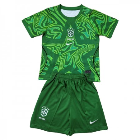 Camisetas Brasil Portero Primera Copa Mundial 2026 Verde - Niño (+ Pantalones)